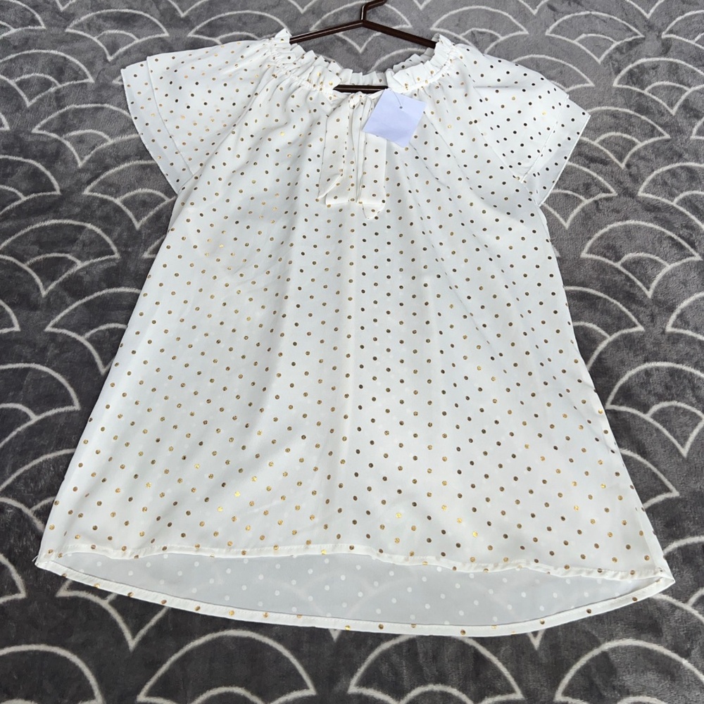 AMADI Ivory Gold Polka Dot Blouse NEW YORK  size PS